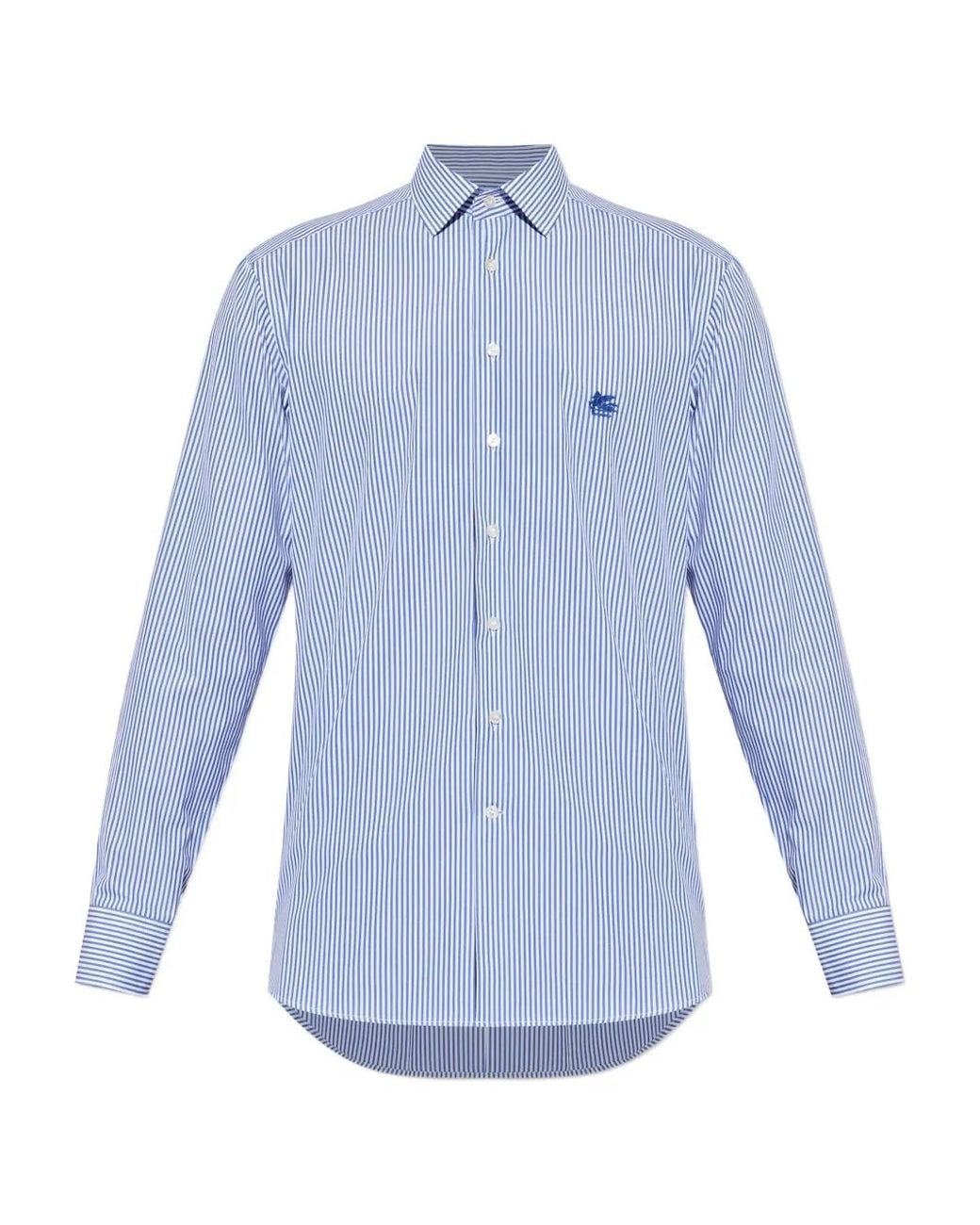 Etro Blue Striped Logo-Embroidered Shirt for men