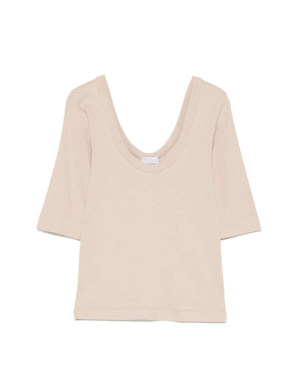 Brunello Cucinelli Natural Stretch Cotton Ribbed Jersey T-Shirt With Monili