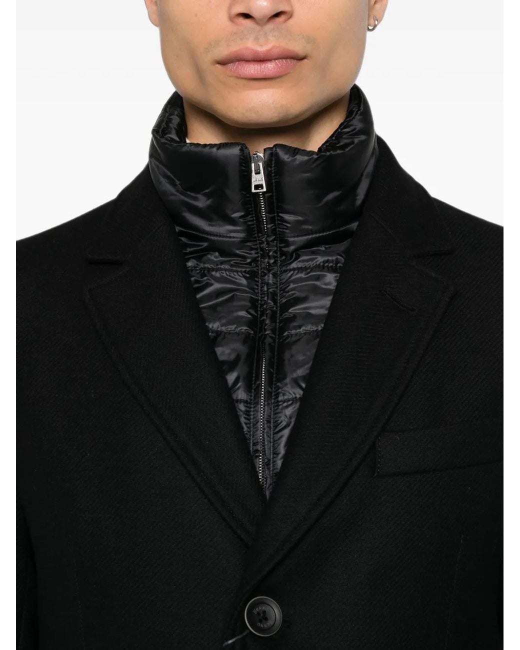 Herno Black Layered Single-Breasted Coat for men