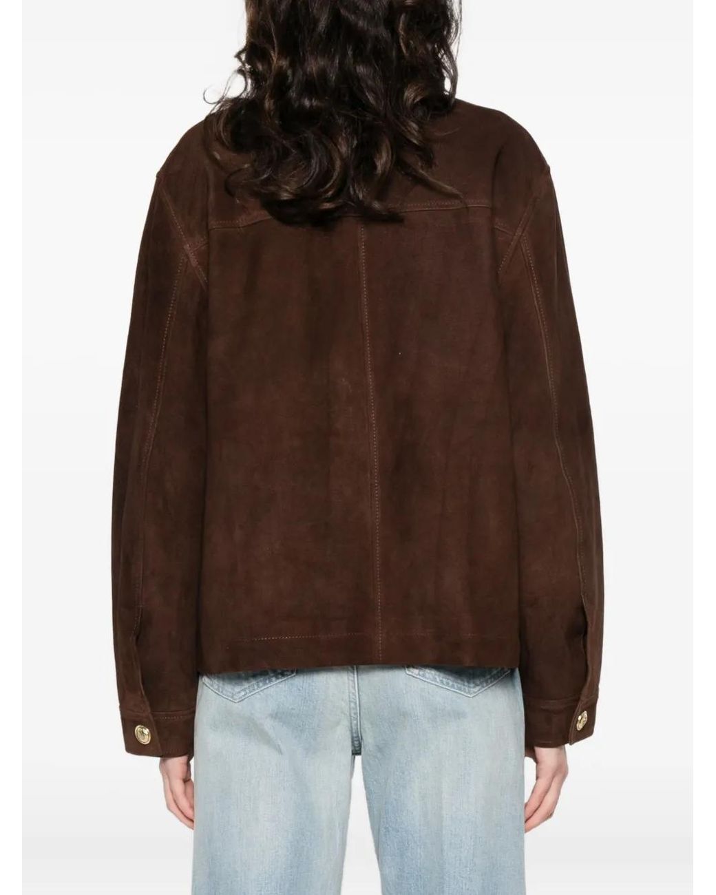 Sandro Brown Buttoned Pocket Leather Jacket