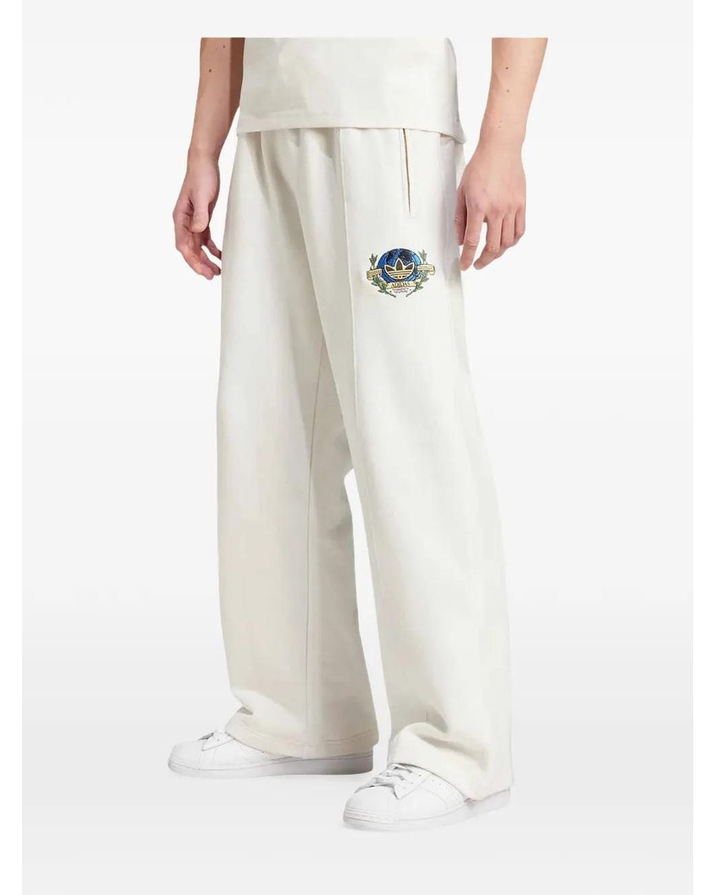 Adidas White Olpc Logo-Patch Track Pants for men