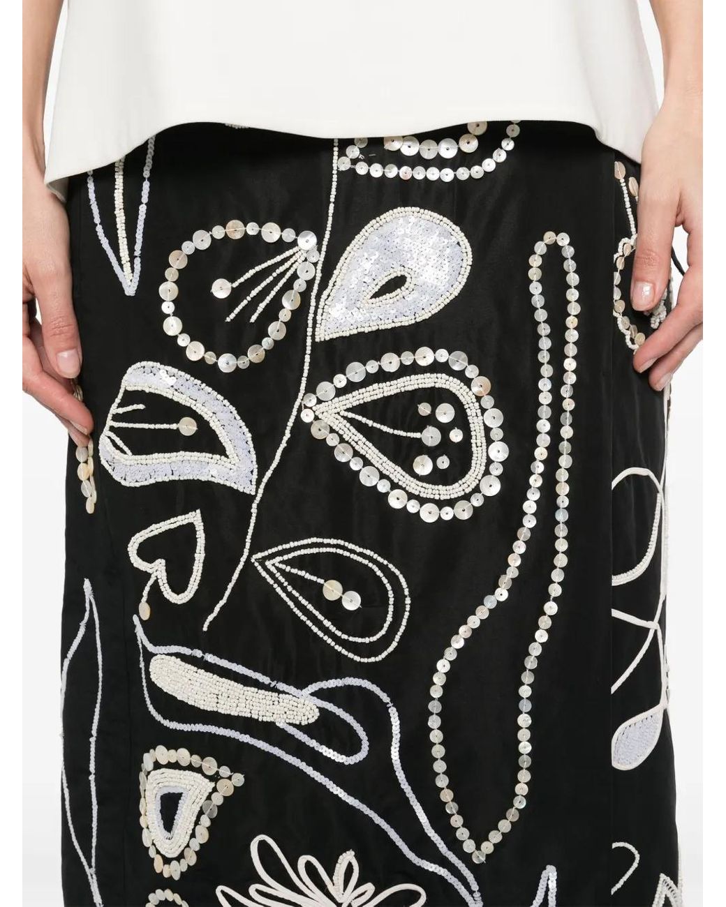Forte_forte Black Embroidered Midi Skirt