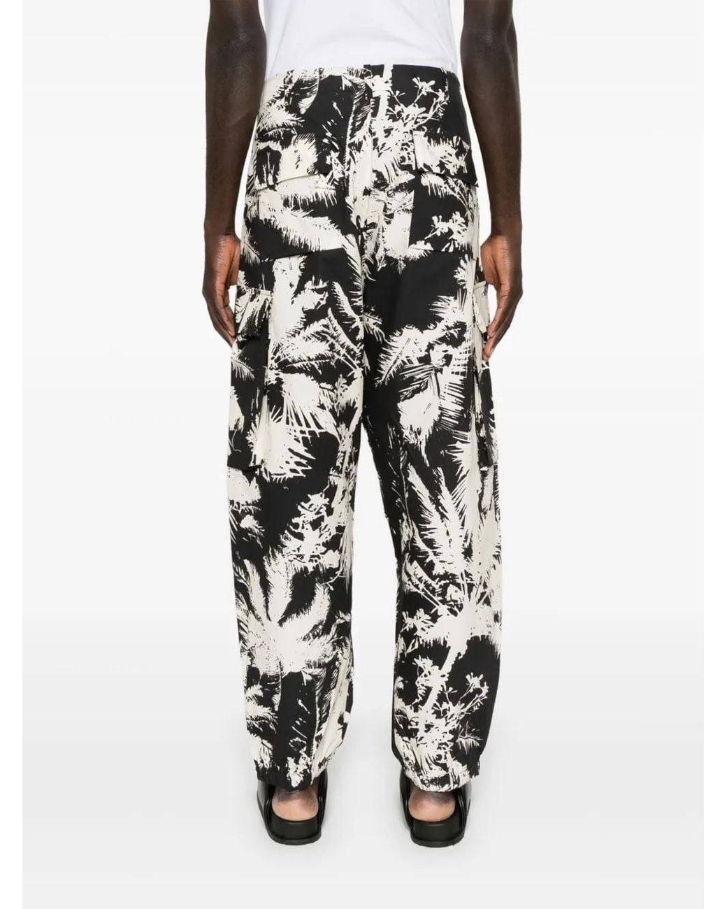 Laneus White Printed Multi-Pockets Cotton Trousers for men