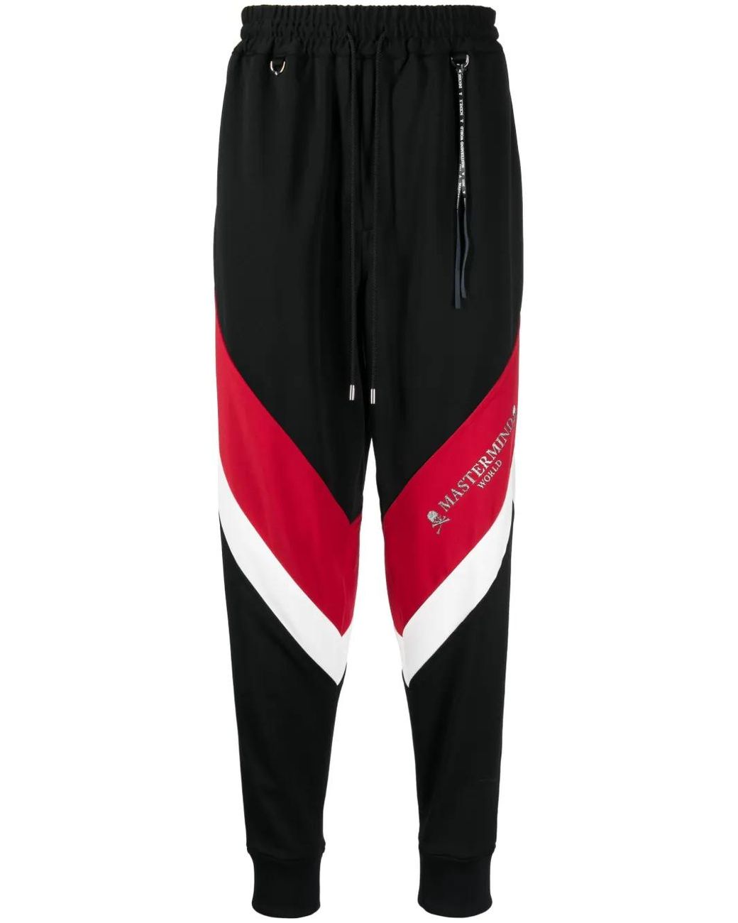 MASTERMIND WORLD Black Logo-Print Stripe-Detailing Track Pants for men