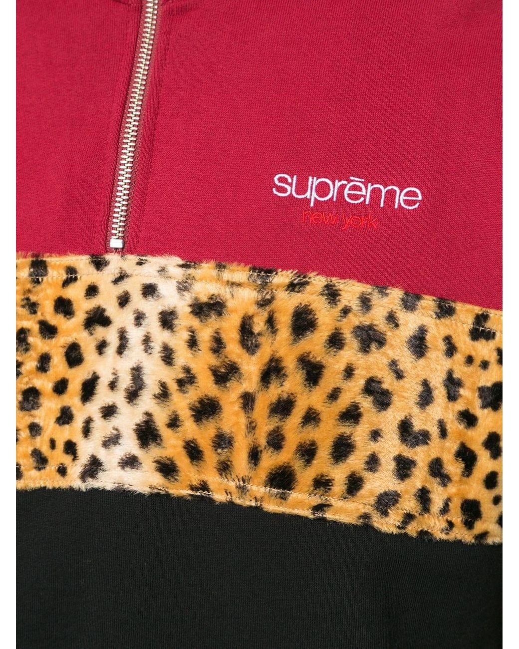 supreme leopard panel half zip sweatshirt