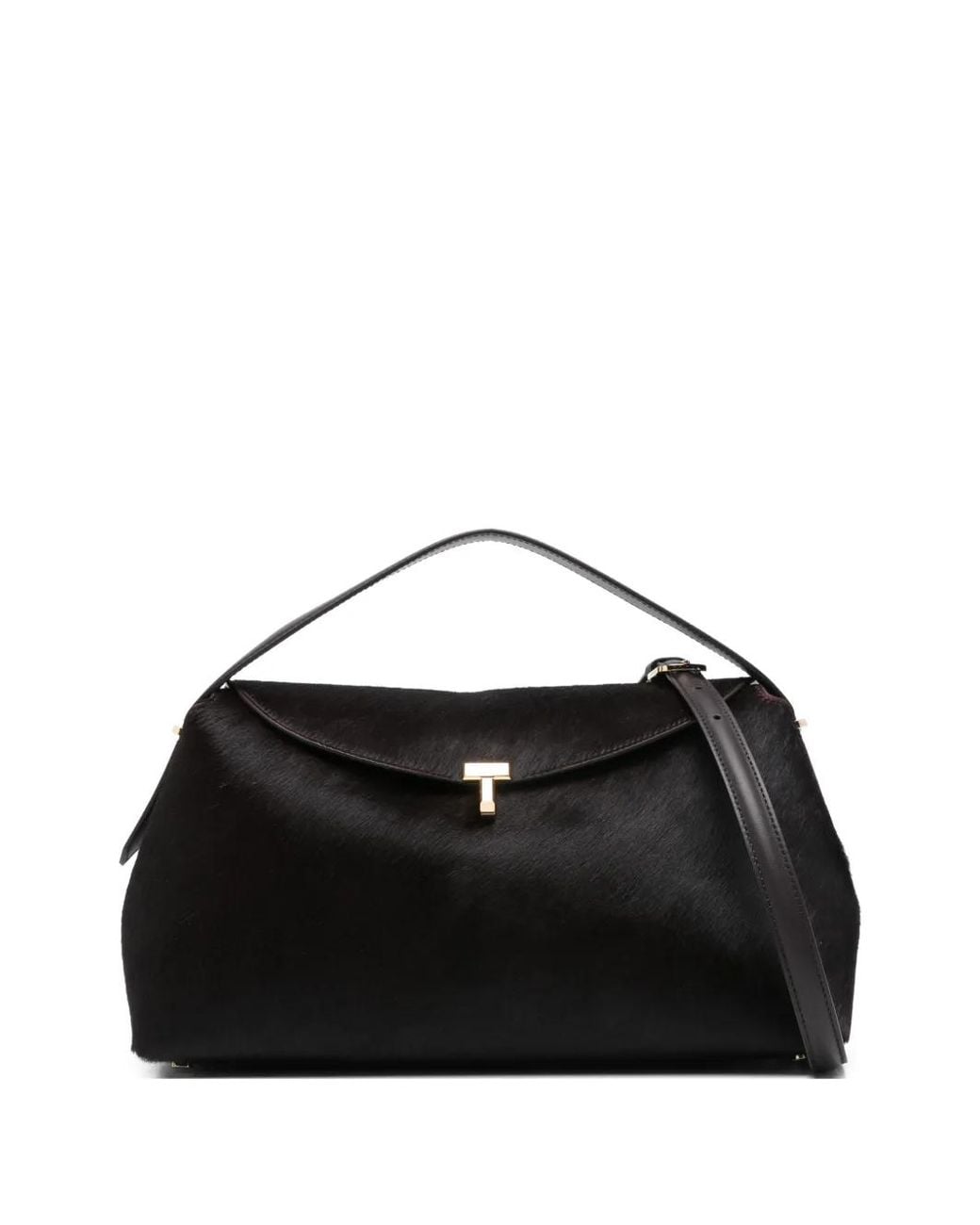 Totême Black T-Lock Pony Hair Top Handle Bag