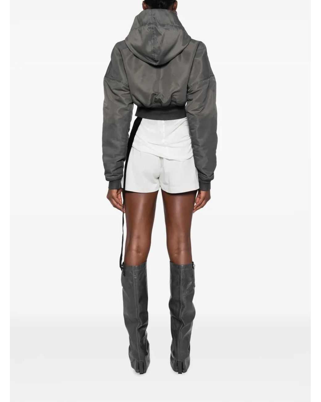 Rick Owens Gray Cropped Hooded Jacket
