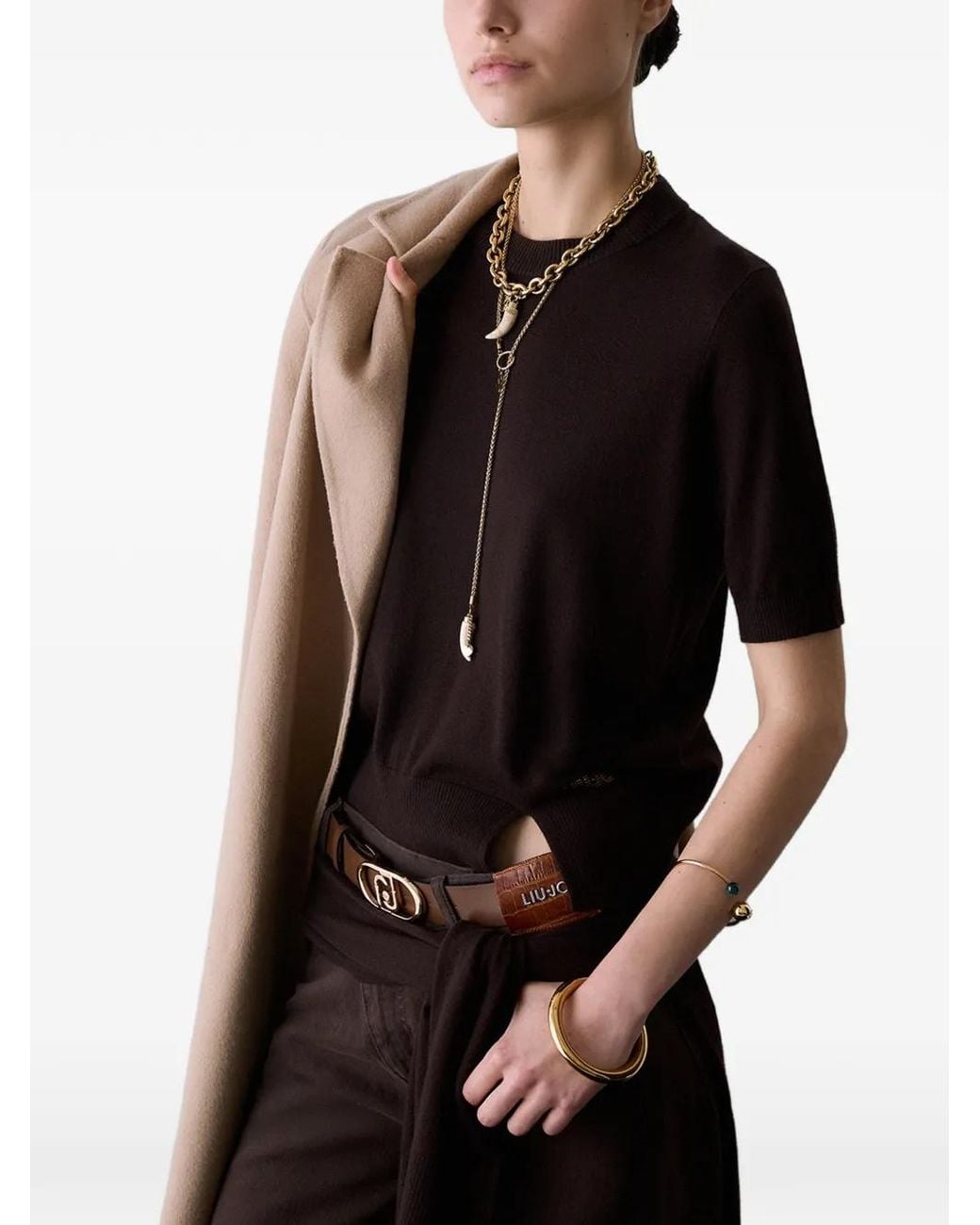 Liu Jo Black Logo-Plaque Side-Slit Top