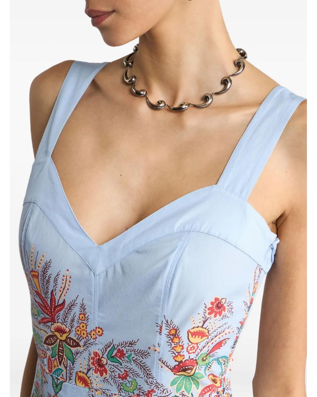 Etro White Paisley-Print Pleated Midi Dress