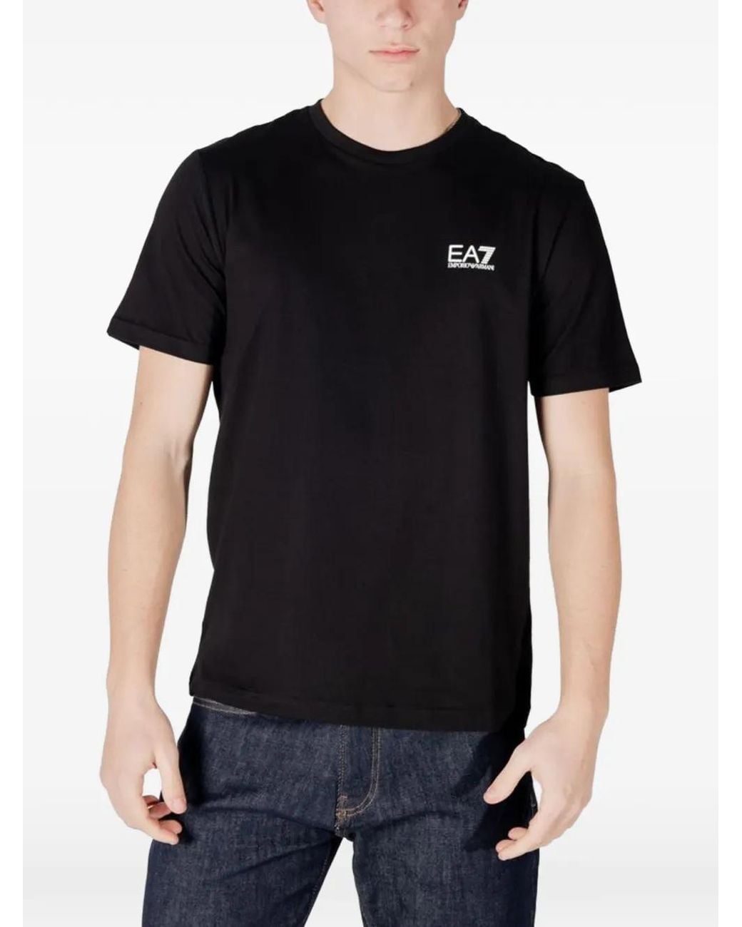 EA7 Black Logo-Print Cotton T-Shirt for men