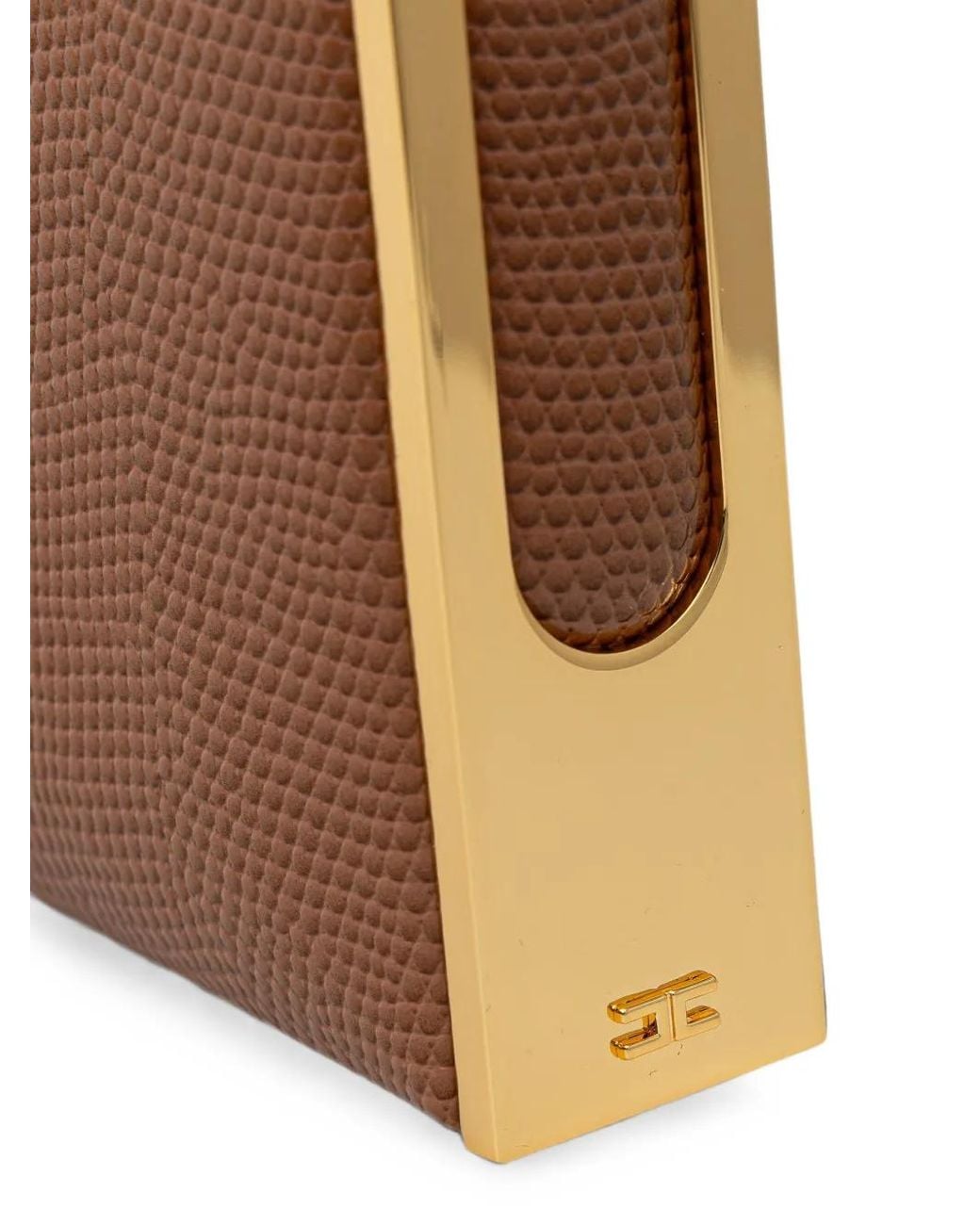 Elisabetta Franchi Brown Lizard-Effect Metal-Trim Shoulder Bag