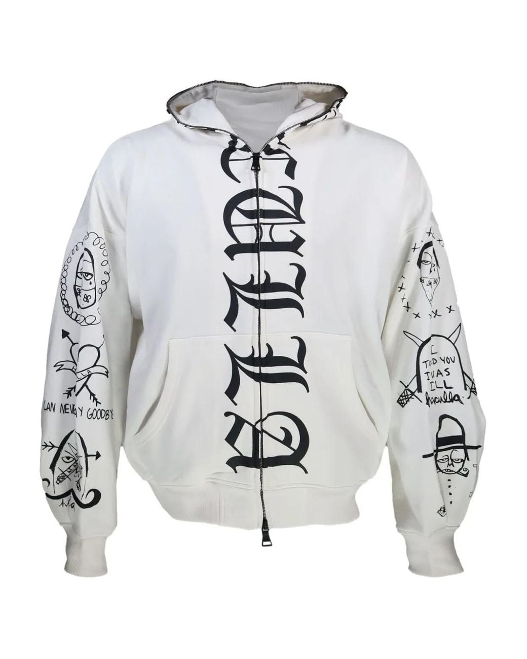 Haculla White Gothic-Print Zip-Up Hoodie for men