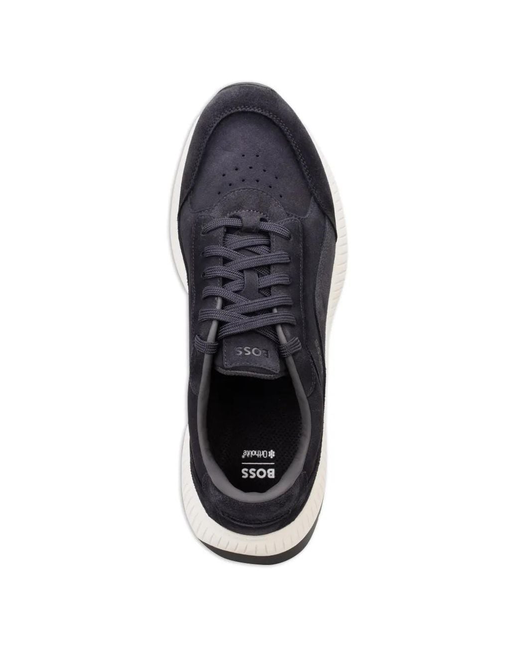 Boss Blue Lace-Up Leather Sneakers for men