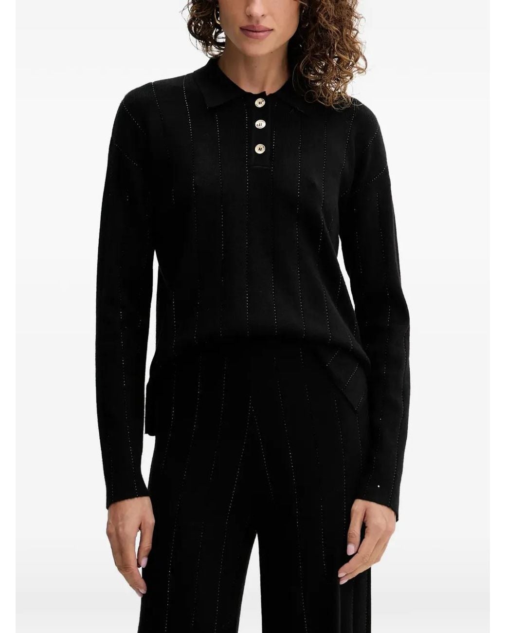 Fracomina Black Button-Up Striped Knitwear