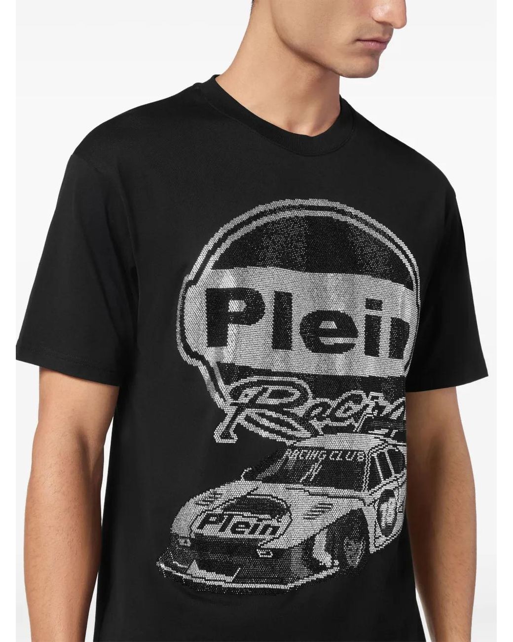 Philipp Plein Black Strass Cars Racing T-Shirt for men