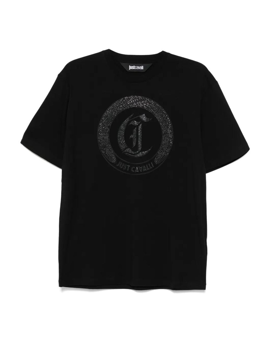Just Cavalli Black Stud-Embellished Logo T-Shirt for men