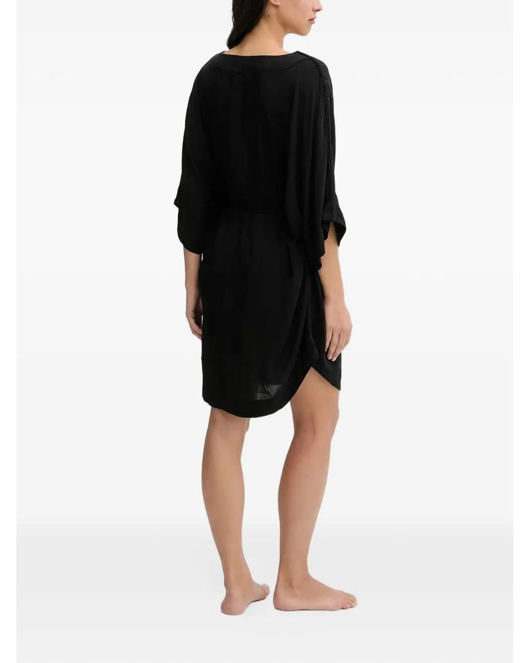 Chantelle Black Braided-Belt V-Neck Kaftan