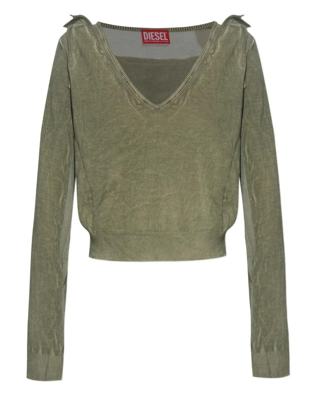 DIESEL Green Draped V-Neck Cotton Sweater