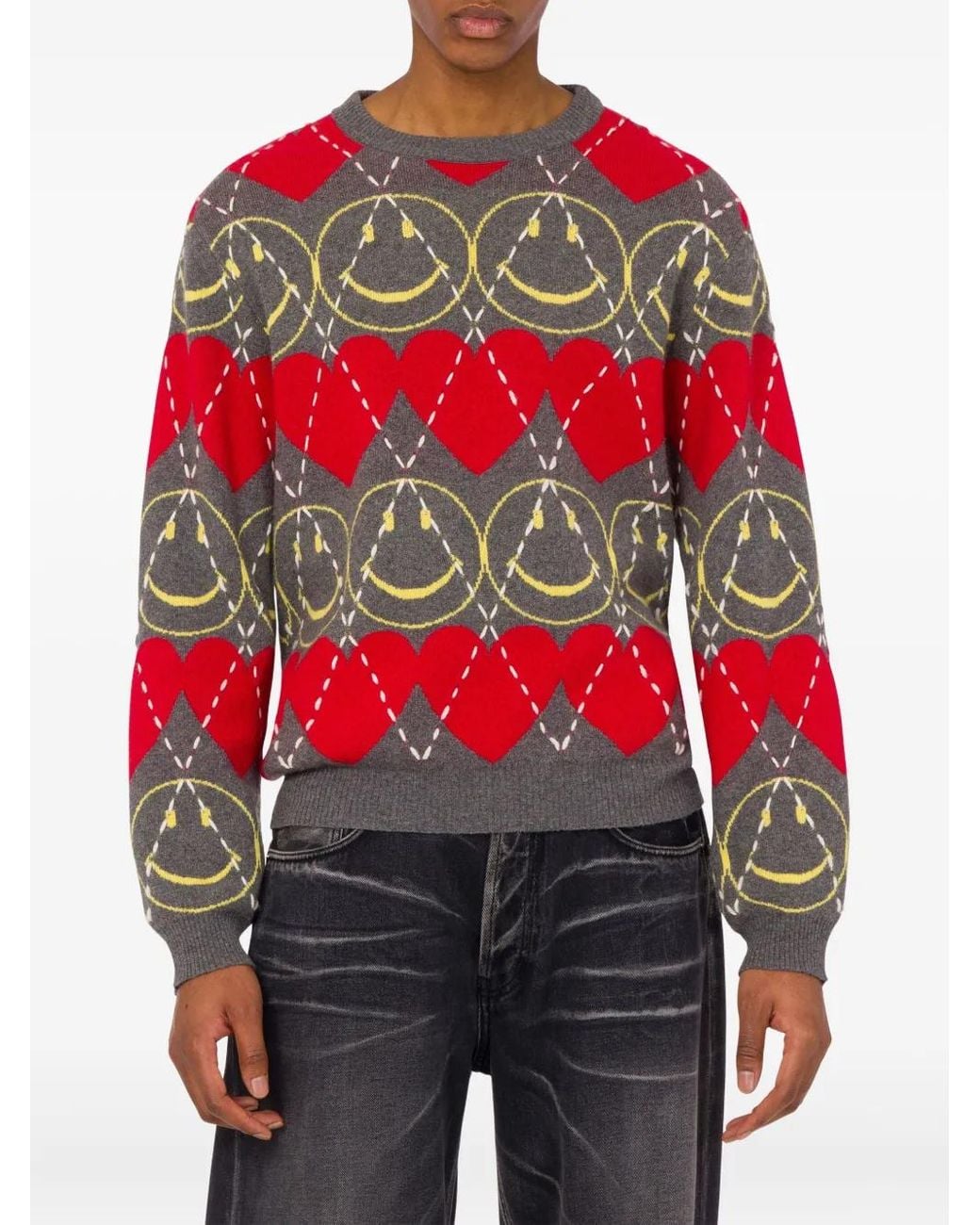 Moschino Red X Smiley Patterned Sweater for men