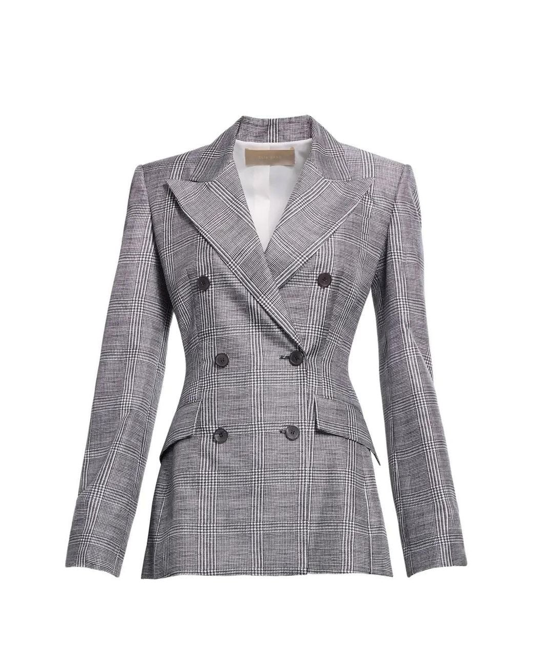 Elie Saab Gray Prince Of Wales Check Double-Breasted Blazer
