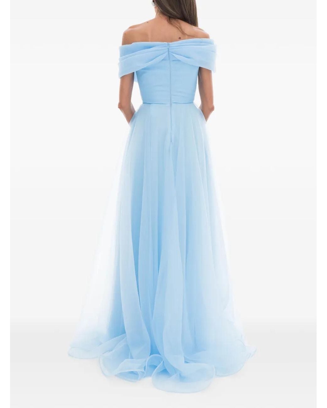Ana Radu Blue V-Neck Ruched Maxi Dress
