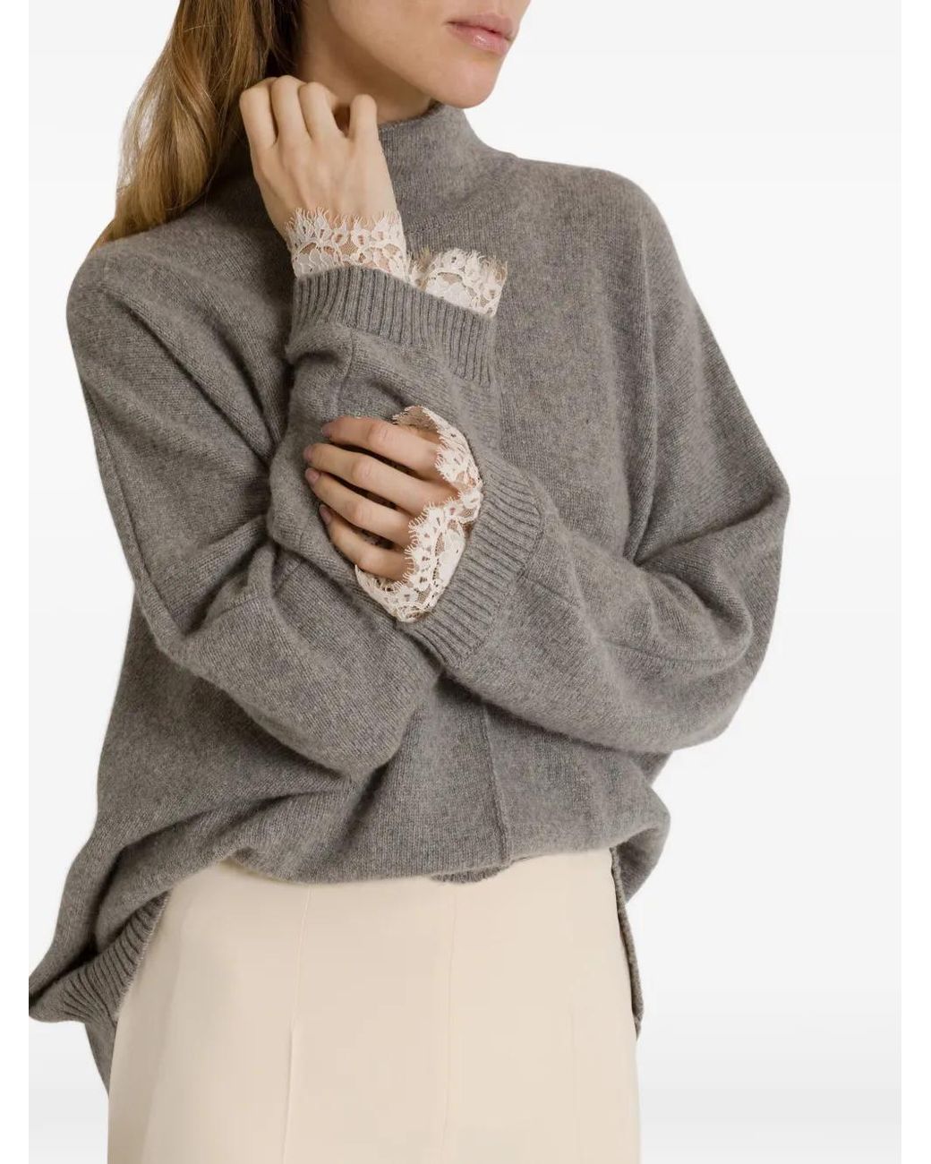 Alberta Ferretti Gray Cashmere Turtle-Neck Sweater