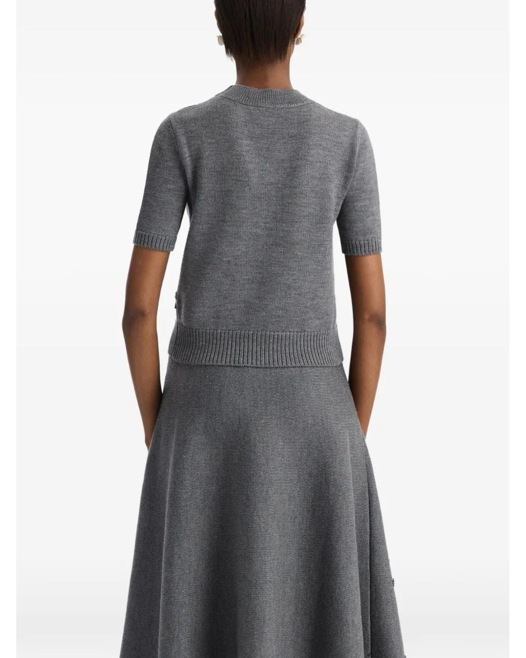 Oscar de la Renta Gray Beaded Peony-Embroidered Sweater