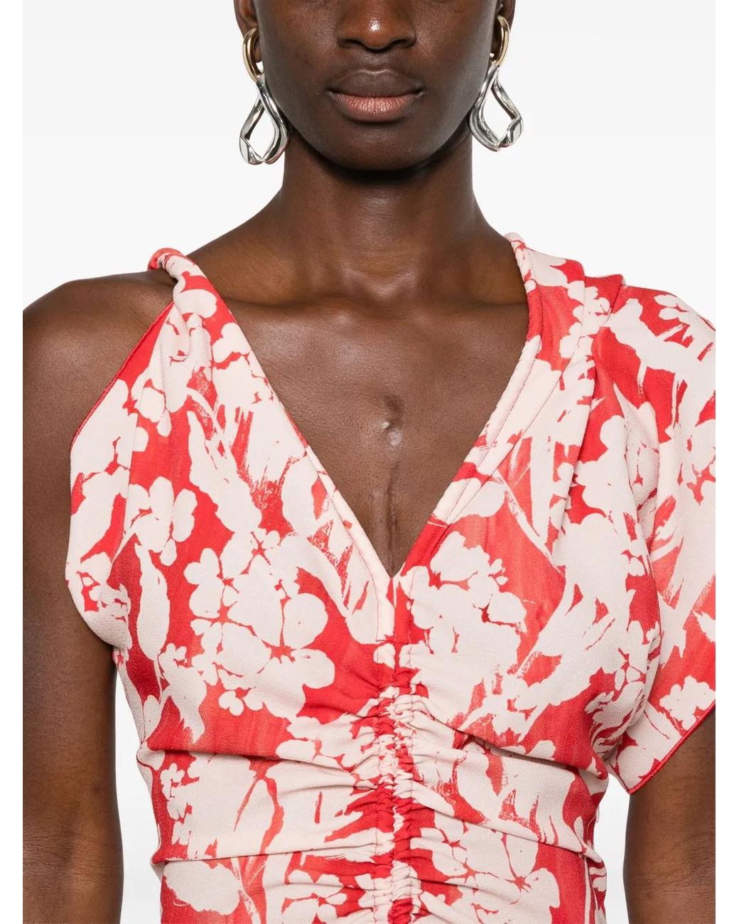 Victoria Beckham Red Floral-Print Maxi Dress