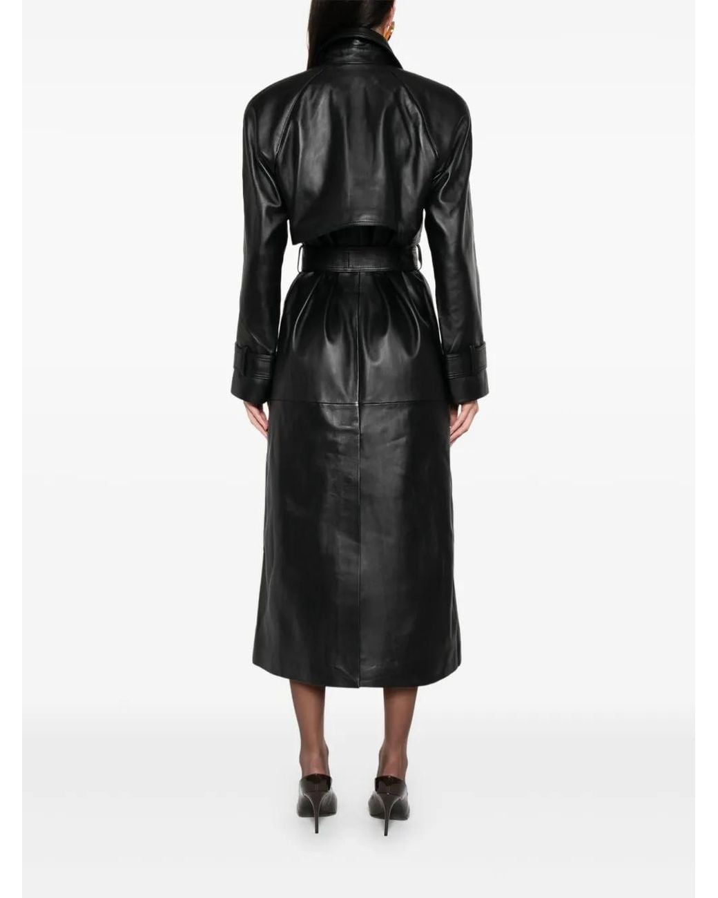 DUCIE Black Corrin Buttoned Belted Leather Trench