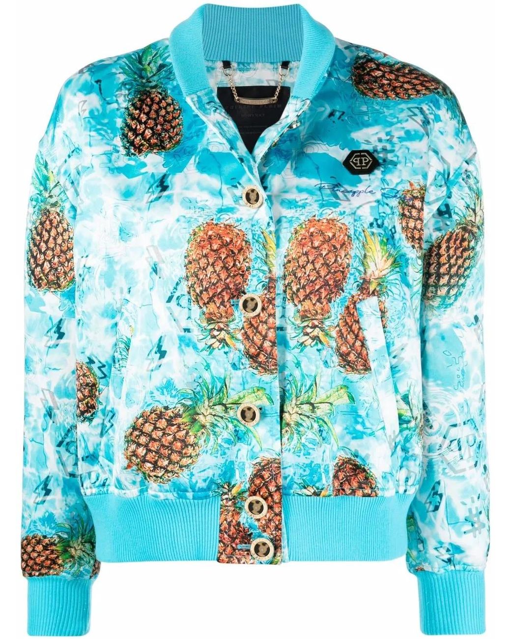 Philipp Plein Blue Pineapple Skies Bomber Jacket