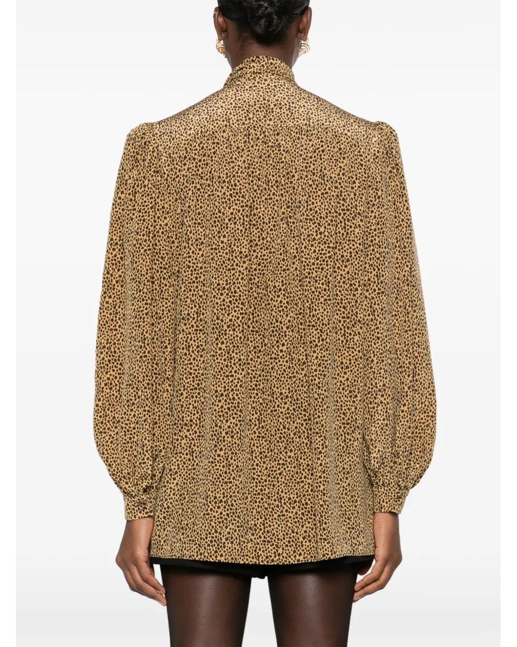 Valentino Garavani Natural Chemise En Crêpe De Chine Avec Imprimé Fauve Éclat Micromacula