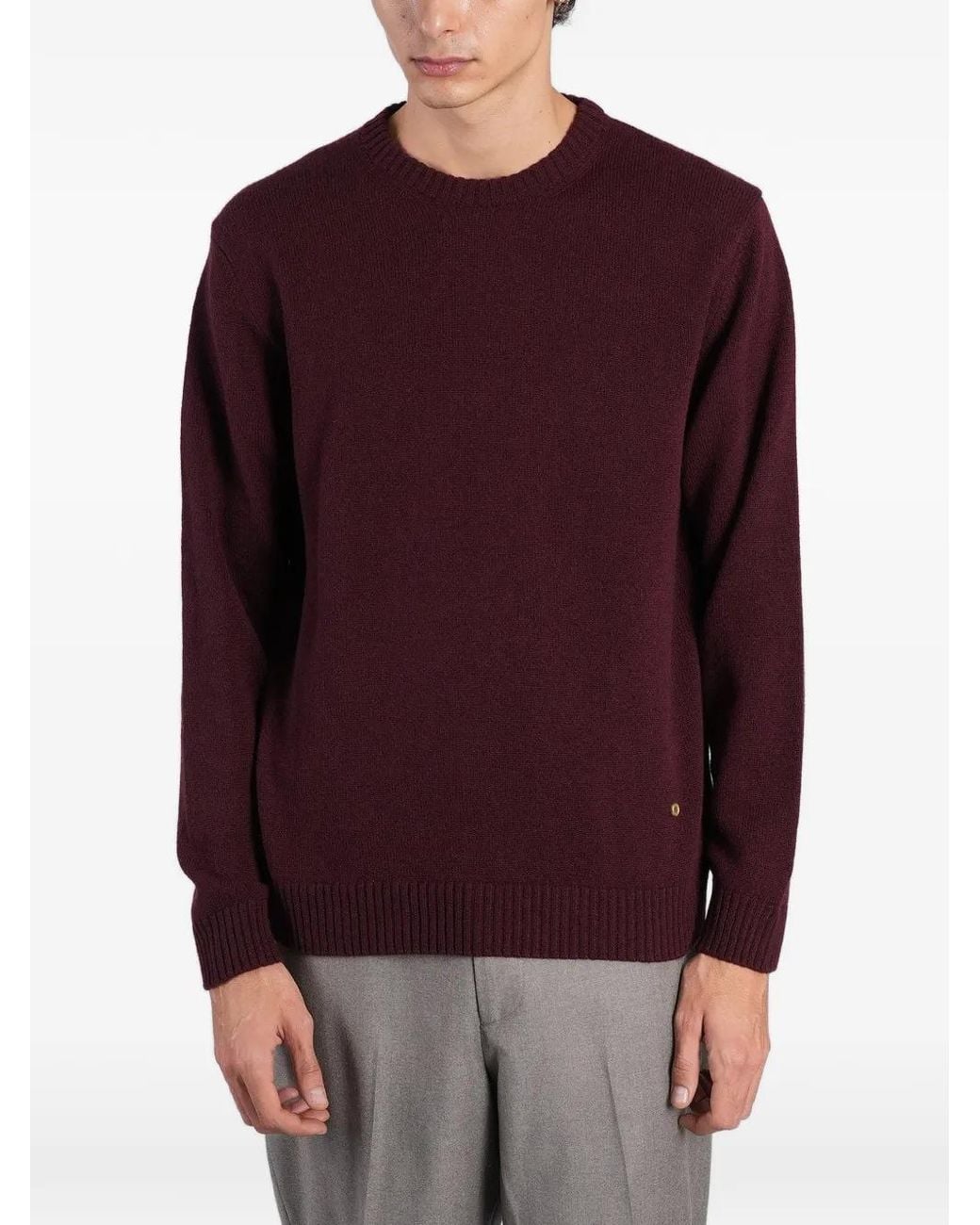 Grayed Purple Ribbed-Trim Sweater for men