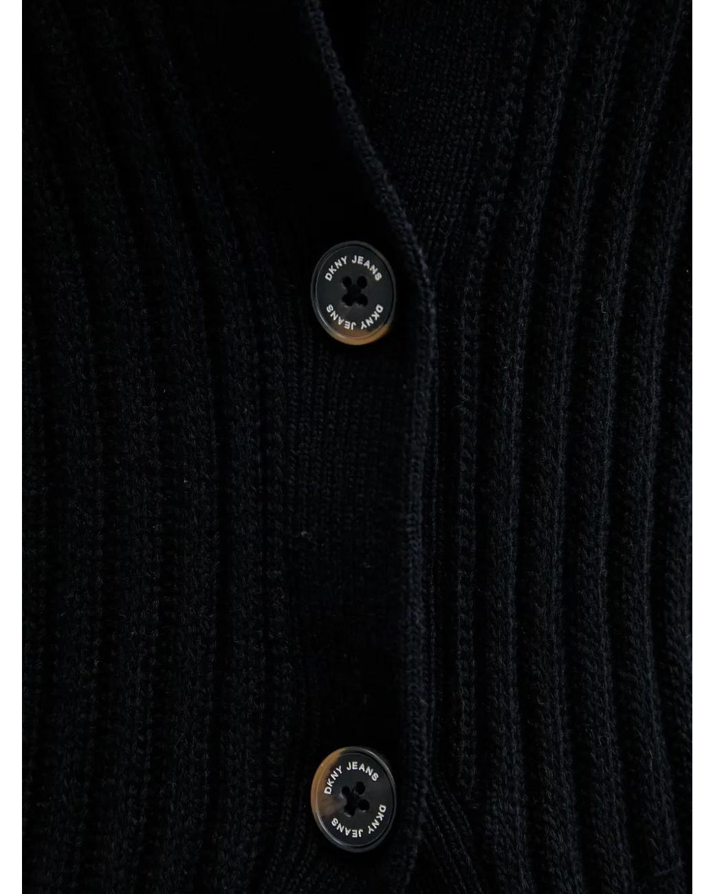 DKNY Black Ribbed-Knit Spread-Collar Cardigan