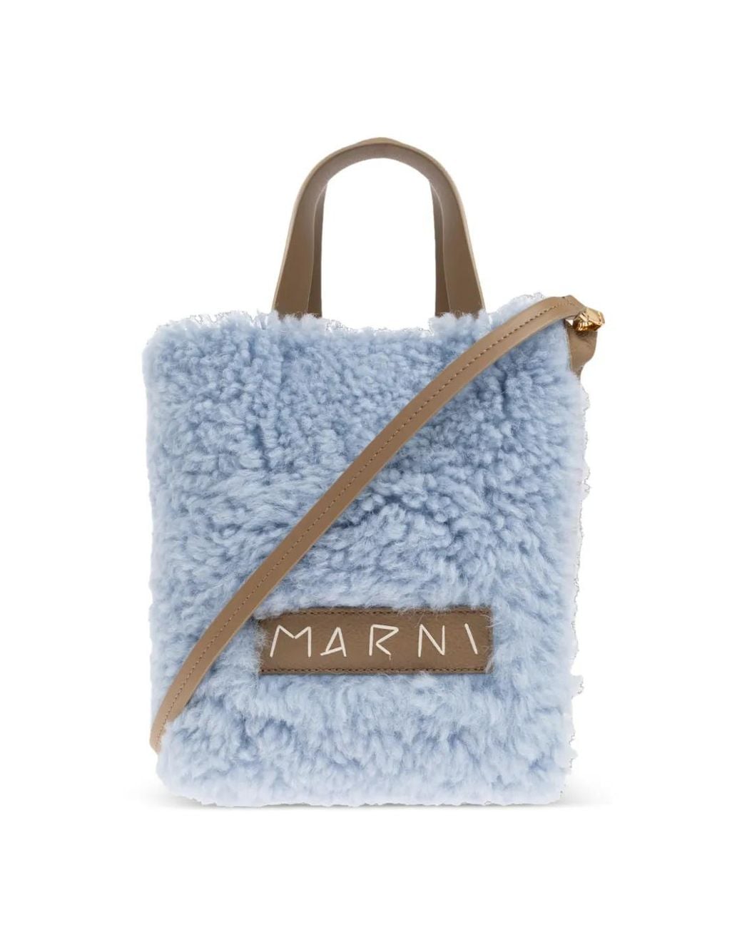 Marni Blue Sac Cabas En Peau Lainée