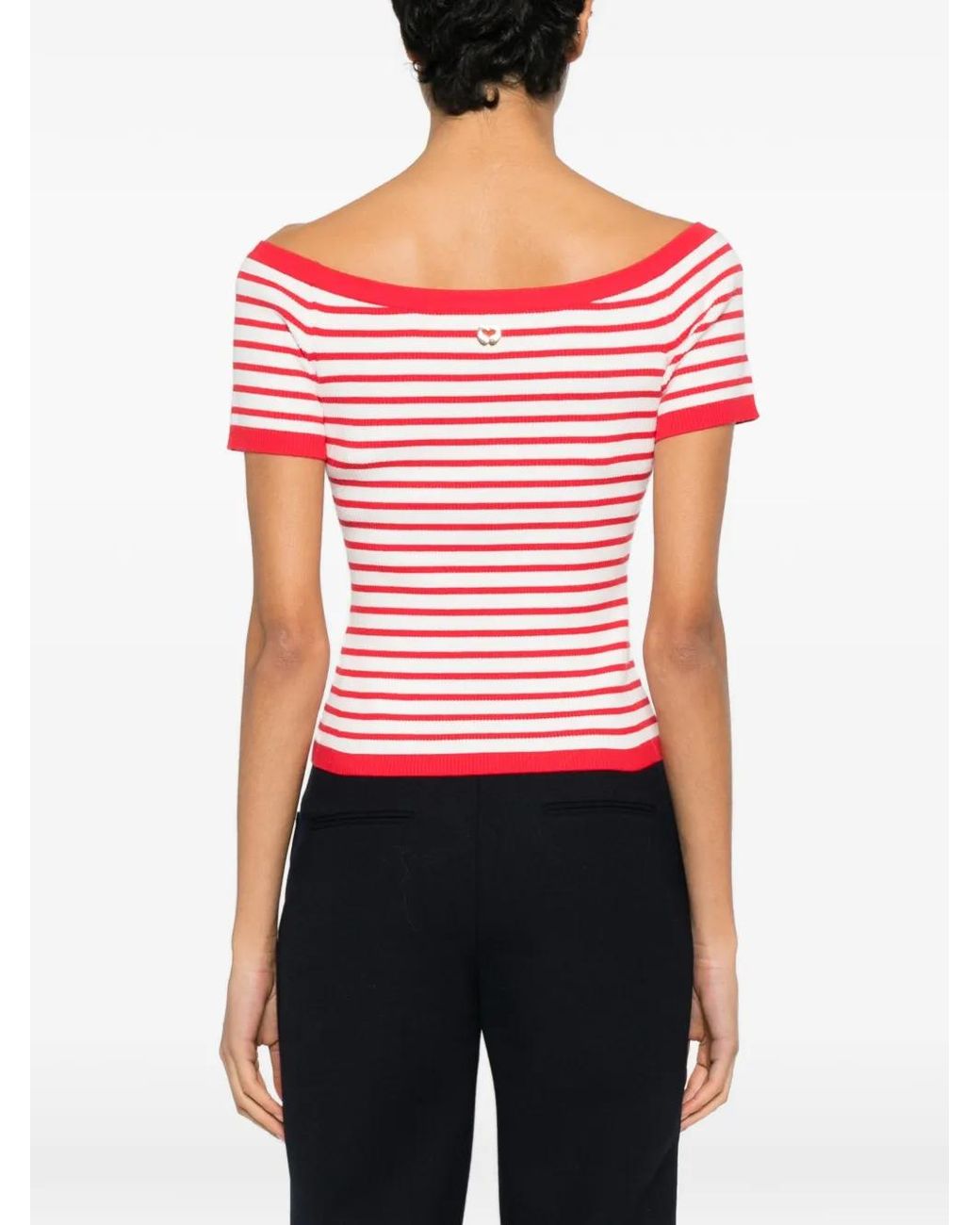 Maje Red Striped Knit Top With Boat Neck