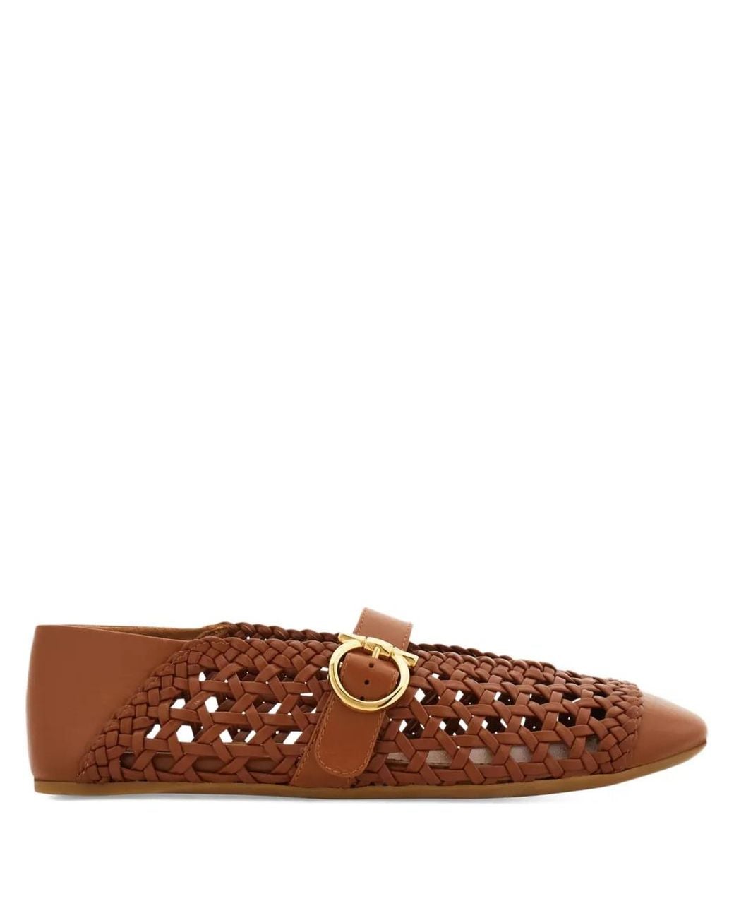 Ferragamo Brown Gancini Buckle Ballet Flats