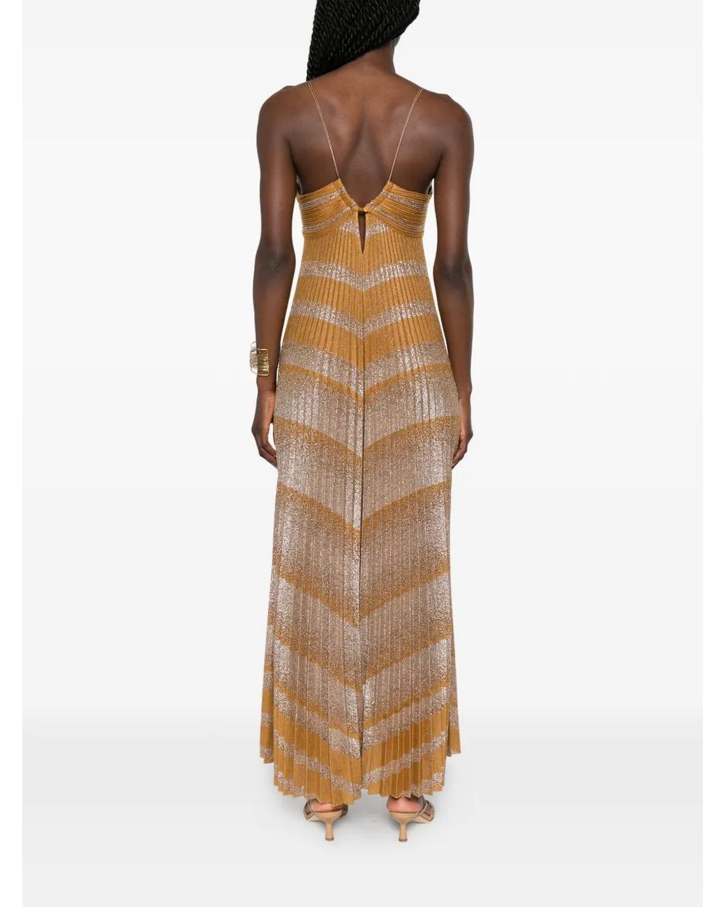 Forte_forte Natural Chevron-Pattern Pleated Dress