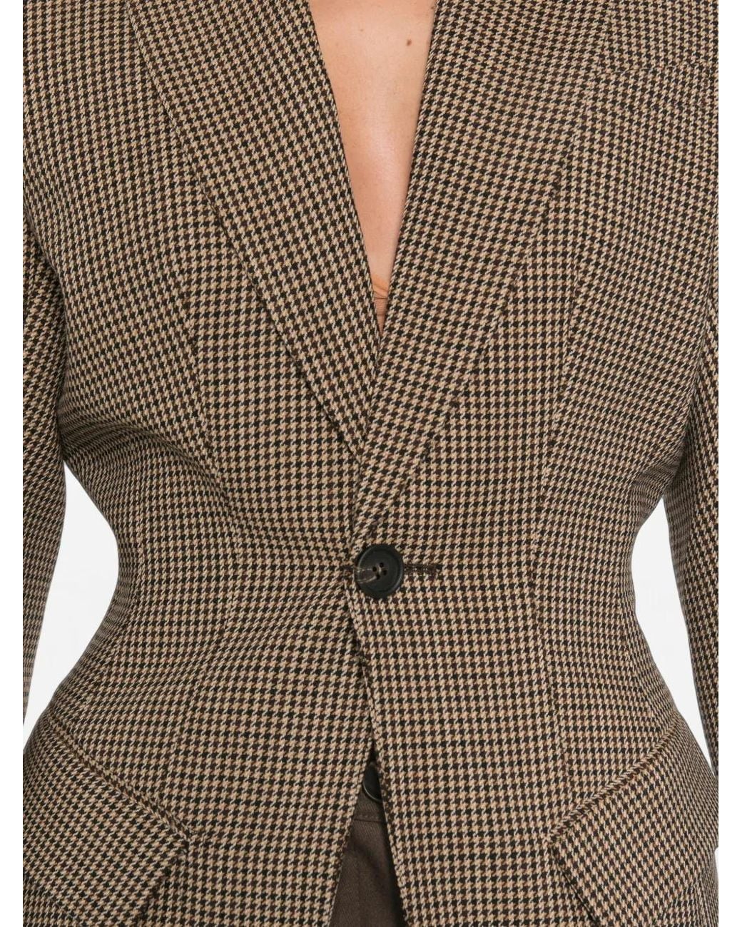 Seafarer Brown Blazer Boutonné À Motif Pied-De-Poule