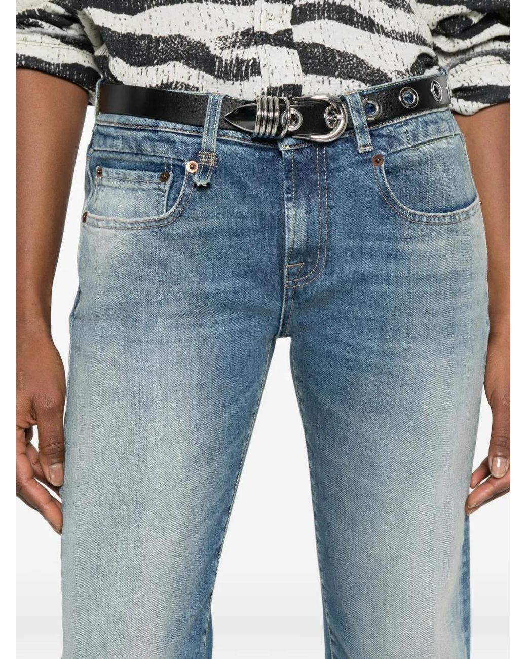 R13 Blue Cuffed Straight Jeans