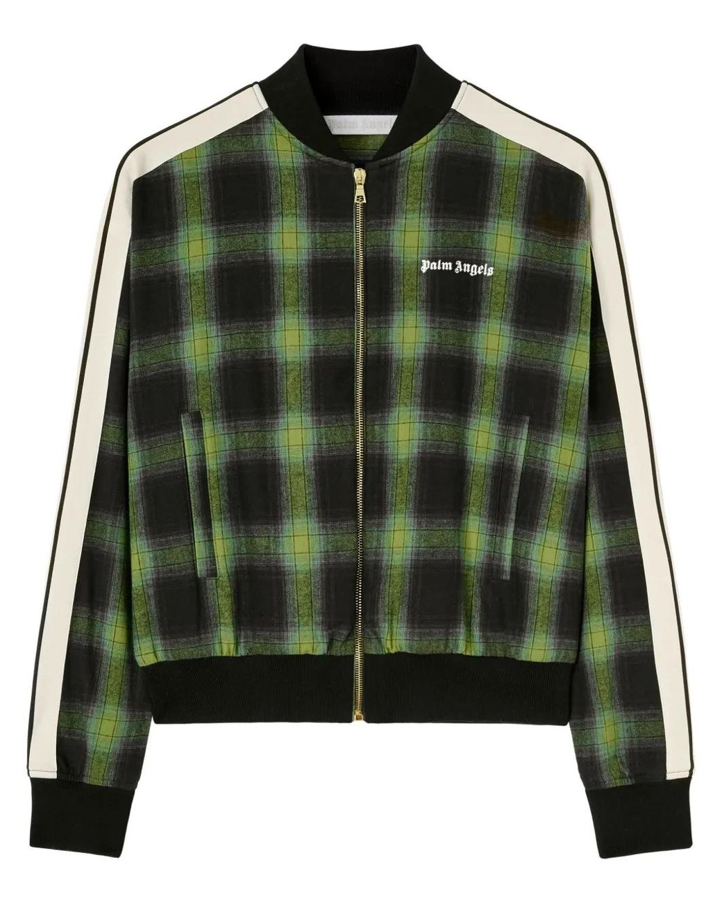 Palm Angels Green Logo-Embroidered Plaid Bomber Jacket