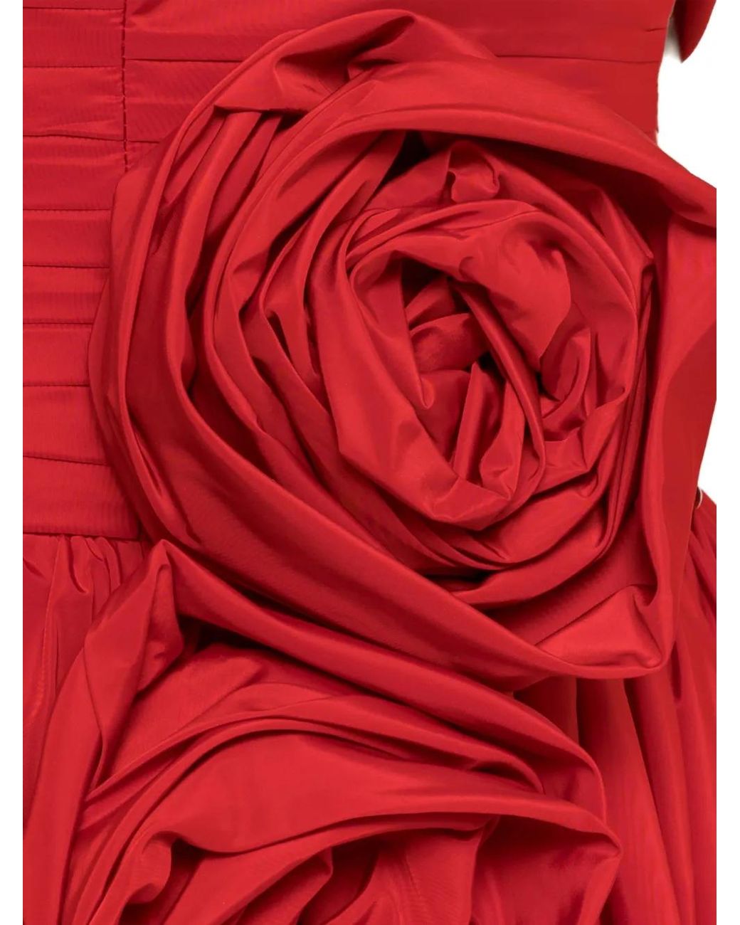 Nissa Red Off-Shoulders Taffeta Midi Dress