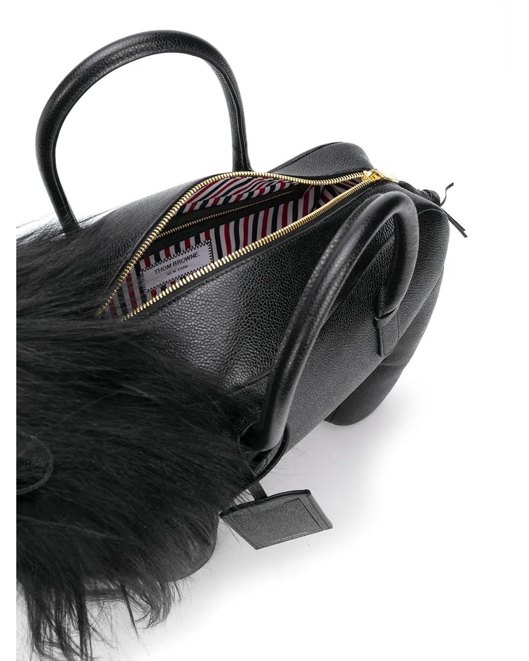 Thom Browne Black Lion Pebbled Leather Tote Bag