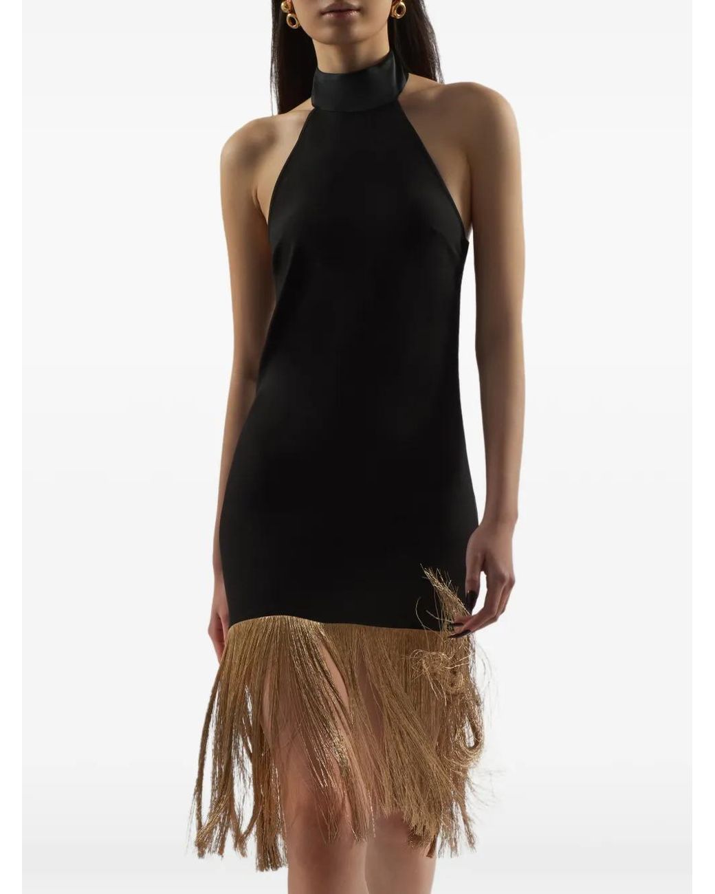 Taller Marmo Black Berlin Halterneck Fringed Mini Dress