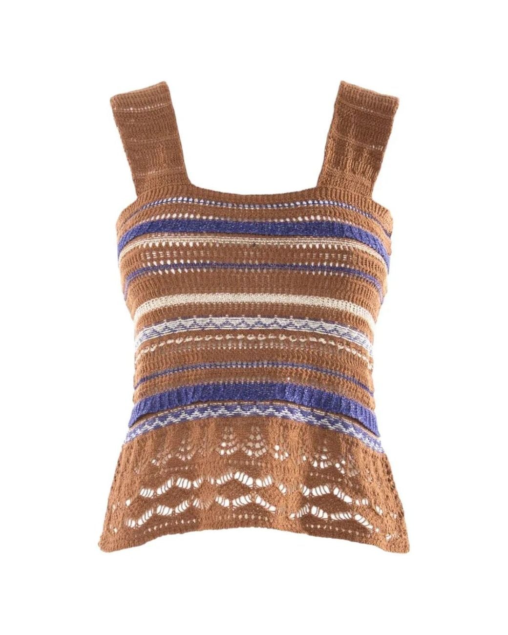 Nenette Brown Crochet-Knit Peplum Top