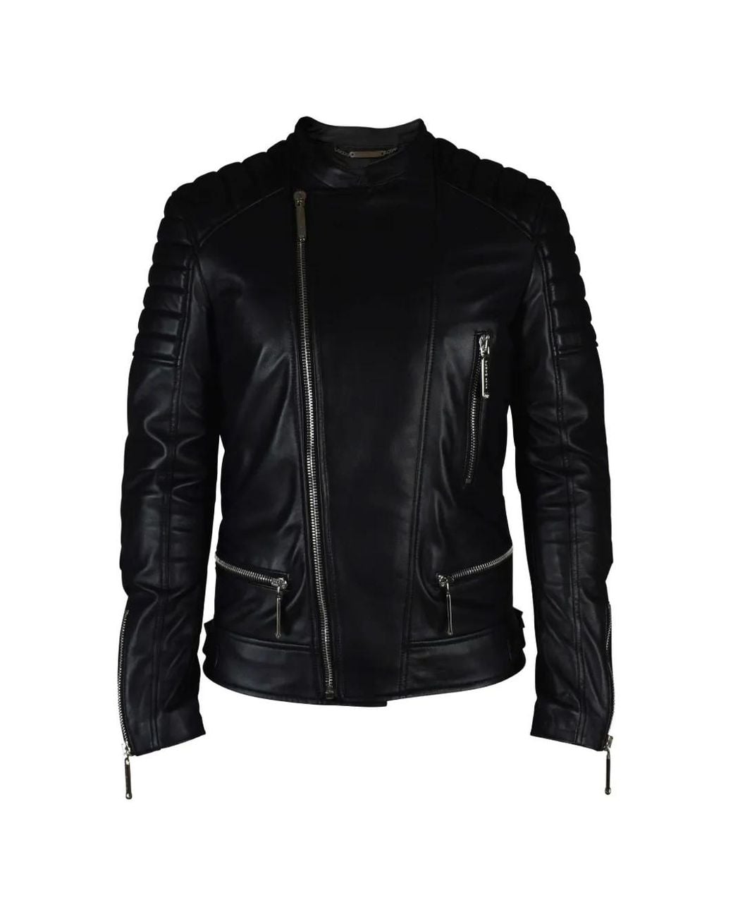 Philipp Plein Black Quilted Zip Biker Jacket for men