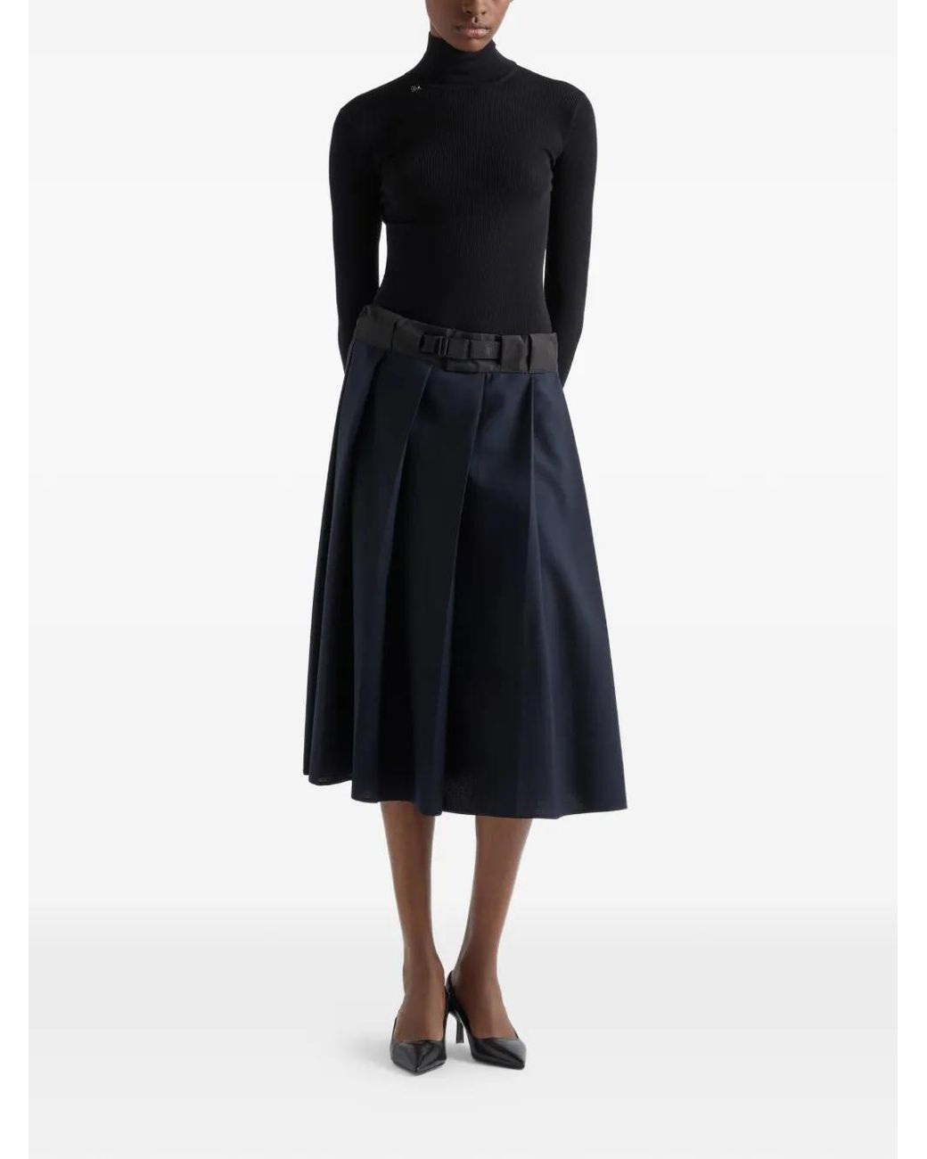 Prada Black Ribbed Logo Turtleneck Sweater