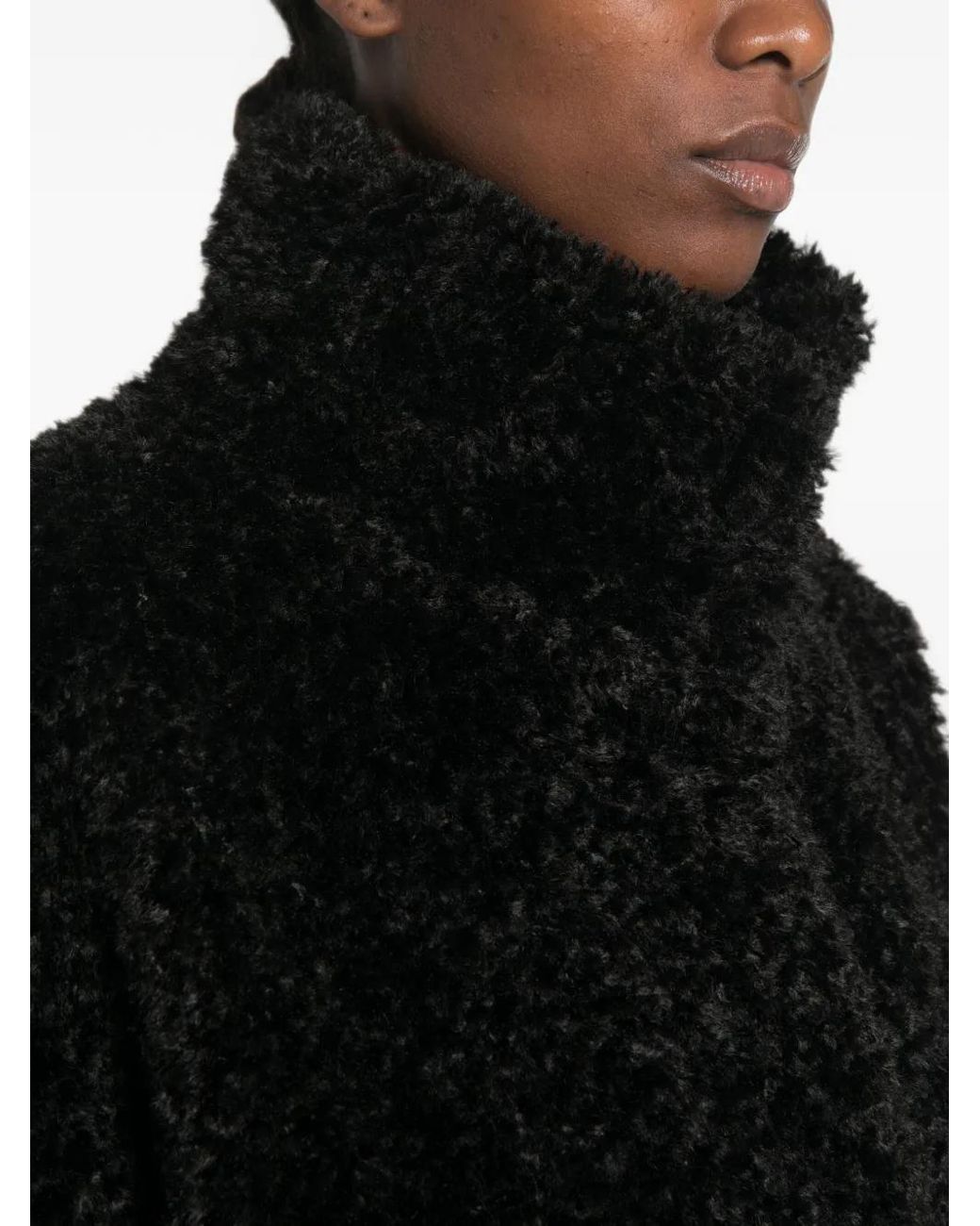 Herno Black Faux-Fur High-Neck Coat