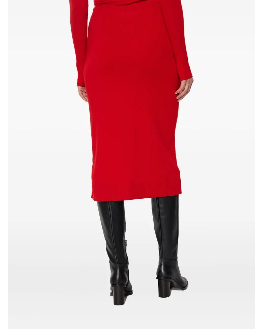 Victoria Beckham Red Button-Front Fitted Skirt