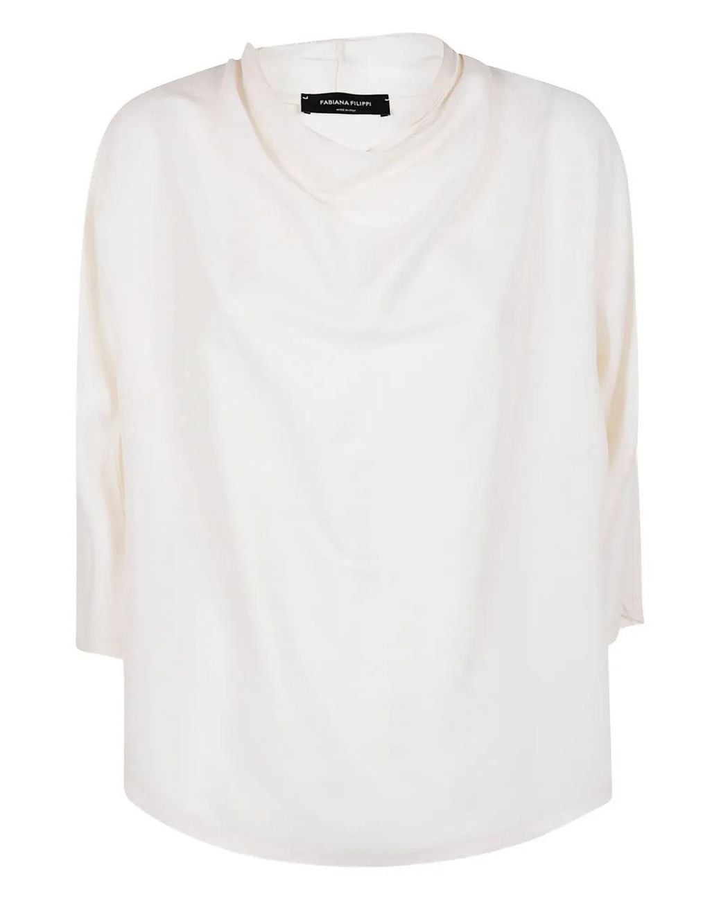 Fabiana Filippi White Enver Satin Short Sleeve Top With Detail