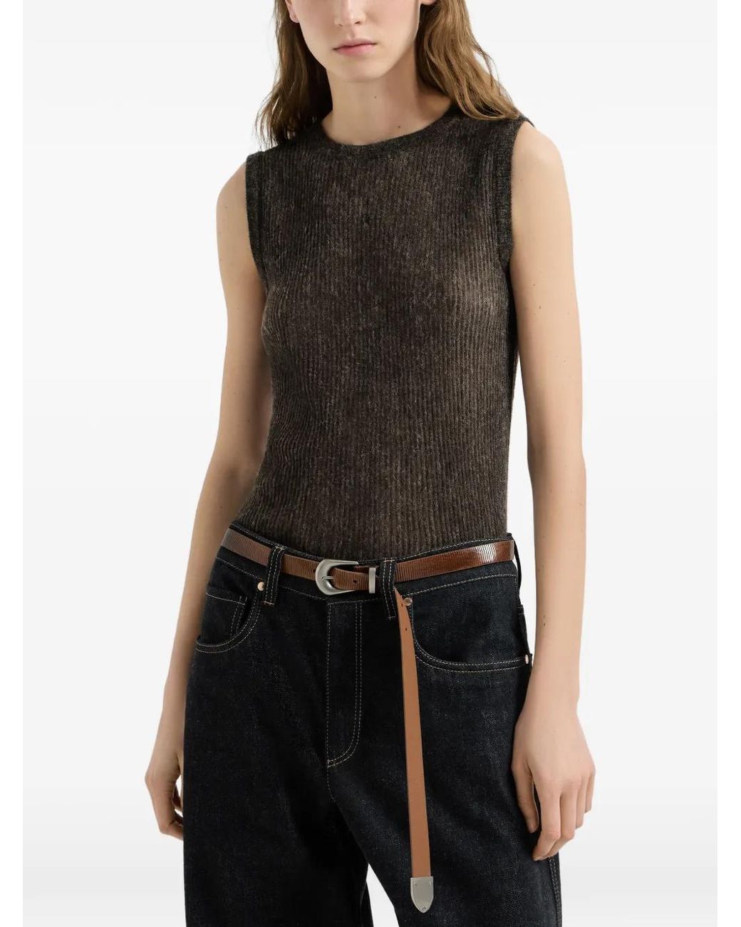 Brunello Cucinelli Black Sparkling Silk, Alpaca And Wool Rib Knit Top